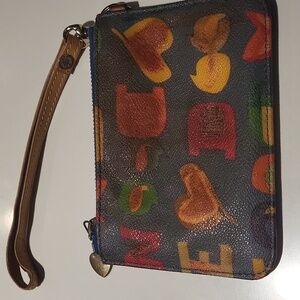 Dooney & Bourke Multicolor Letter Print Wristlet - Blue, Yellow, Red, Green